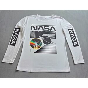NASA Shirt Women Small White Casual Long Sleeve T Shirt Ladies Free Shipping